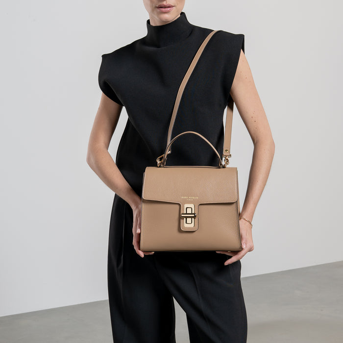 Isabel Bernard Femme Forte Simone Midi Beige En Cuir Sac A Main En Cuir De Veau