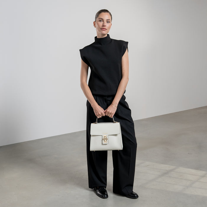 Isabel Bernard Femme Forte Simone Midi Blanc En Cuir Sac A Main En Cuir De Veau