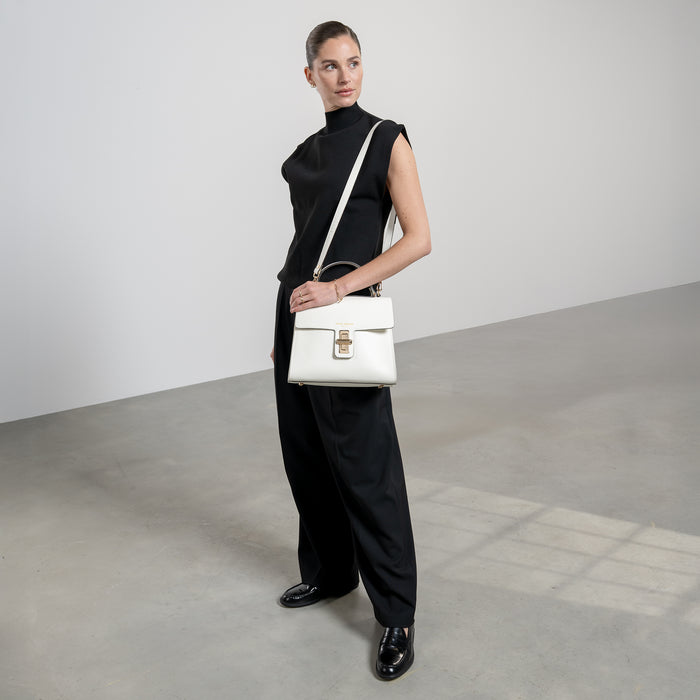 Isabel Bernard Femme Forte Simone Midi Blanc En Cuir Sac A Main En Cuir De Veau