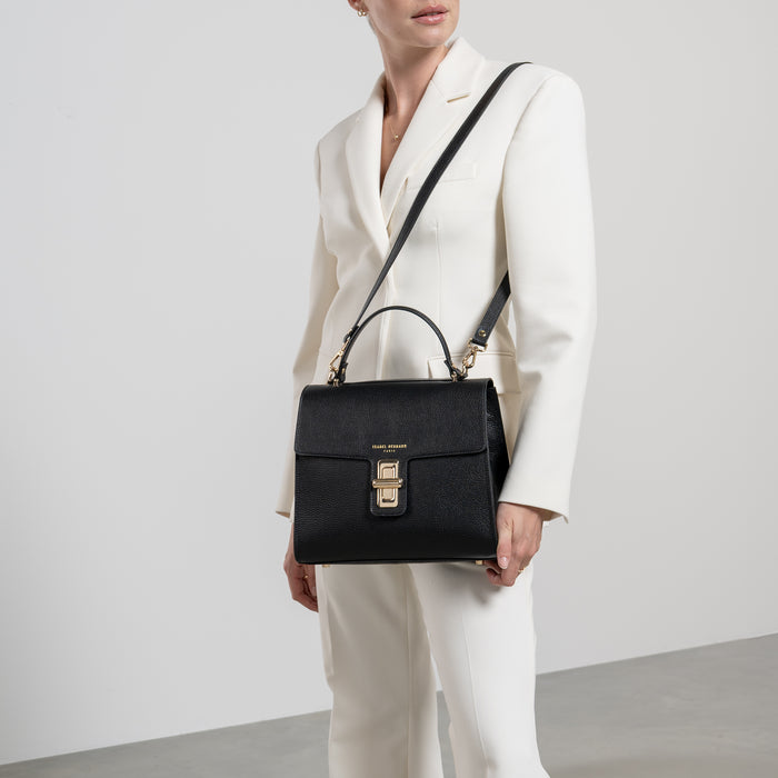 Isabel Bernard Femme Forte Simone Midi Noir En Cuir Sac A Main En Cuir De Veau