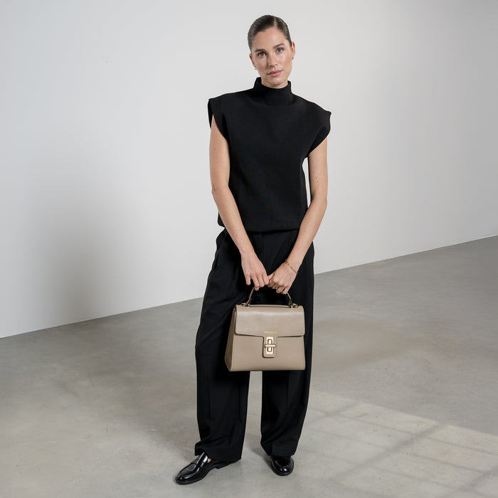 Isabel Bernard Femme Forte Simone Midi Taupe En Cuir Sac A Main En Cuir De Veau