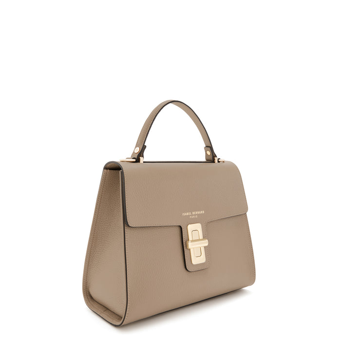 Isabel Bernard Femme Forte Simone Midi Taupe En Cuir Sac A Main En Cuir De Veau