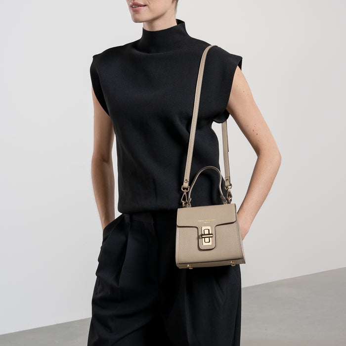 Isabel Bernard Femme Forte Simone Mini Taupe En Cuir Sac A Main En Cuir De Veau