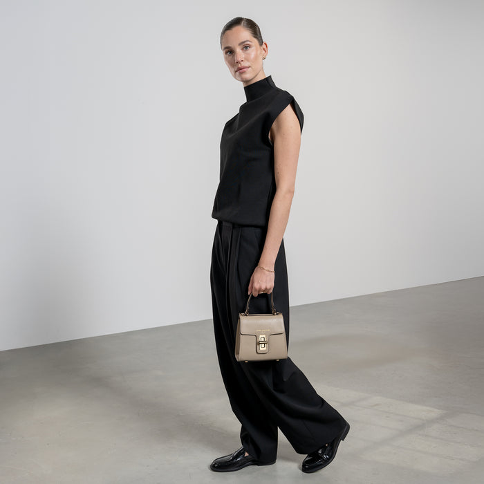 Isabel Bernard Femme Forte Simone Mini Taupe En Cuir Sac A Main En Cuir De Veau