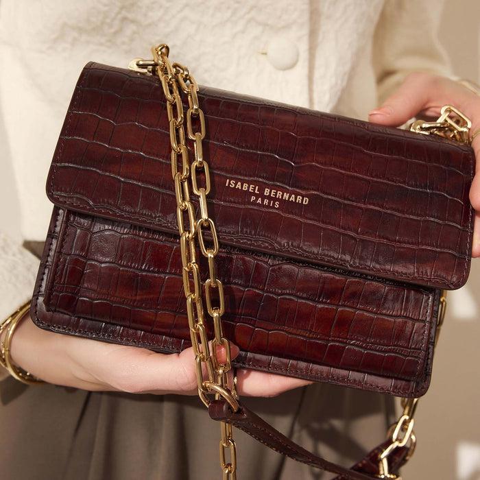 Isabel Bernard Femme Forte Valerie Sac D'épaule En Cuir De Veau Marron Croco