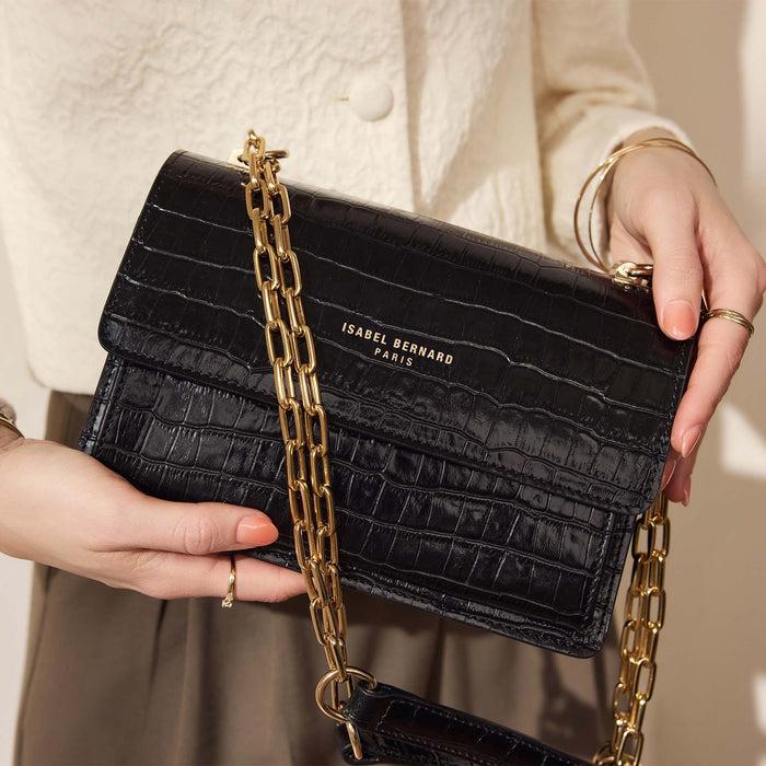 Isabel Bernard Femme Forte Valerie Sac D'épaule En Cuir De Veau Noir Croco