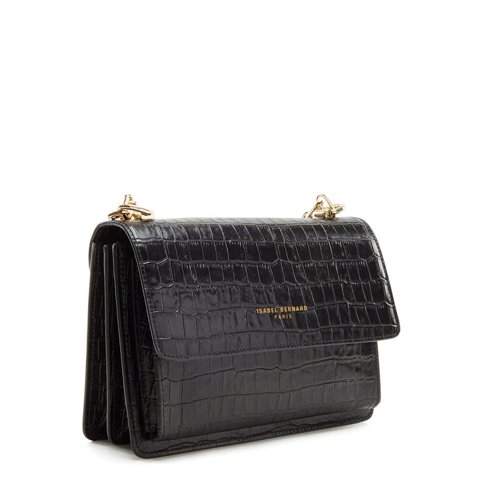 Isabel Bernard Femme Forte Valerie Sac D'épaule En Cuir De Veau Noir Croco