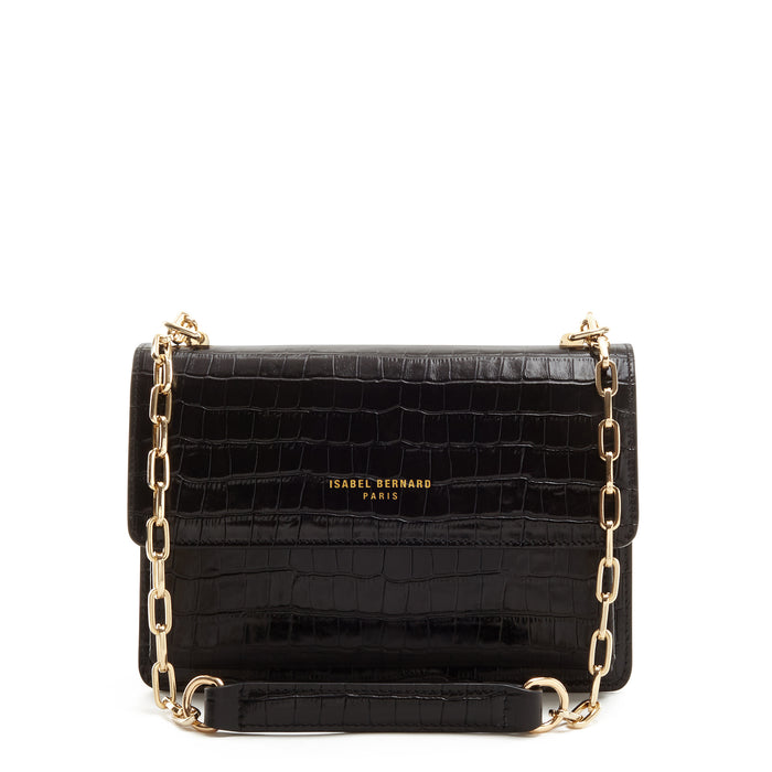 isabel bernard Femme Forte Valerie sac d'épaule en cuir de veau noir croco