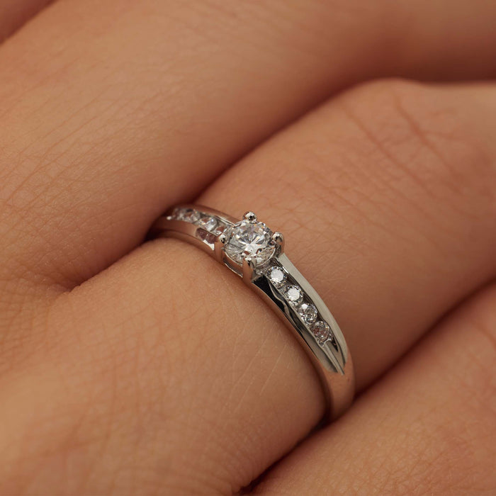 Isabel Bernard Saint Germain Estee Bague En Or Blanc 14 Carats Et Oxydes De Zirconium