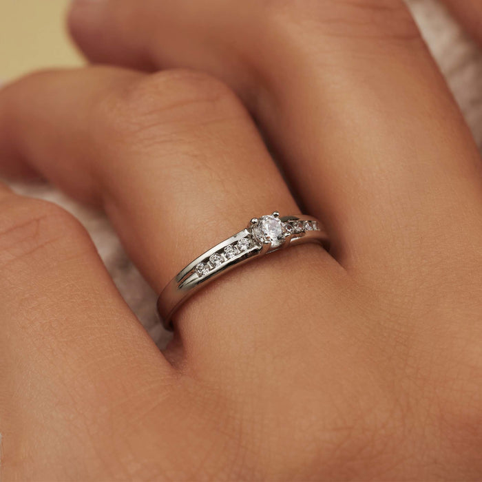 Isabel Bernard Saint Germain Estee Bague En Or Blanc 14 Carats Et Oxydes De Zirconium