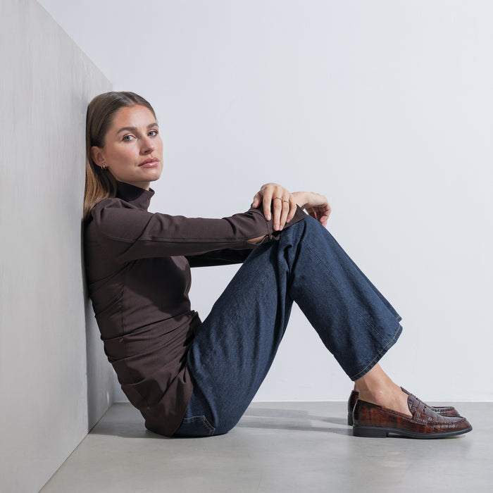 Isabel Bernard Vendôme Blandine Mocassins En Cuir De Veau Marron Croco