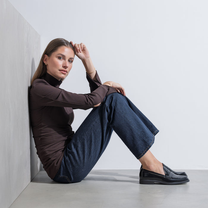 Isabel Bernard Vendôme Blandine Noir Spazzolato Mocassins En Cuir