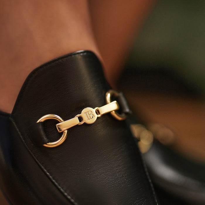 Isabel Bernard Vendôme Fleur Black Calfskin Leather Slipper Loafers