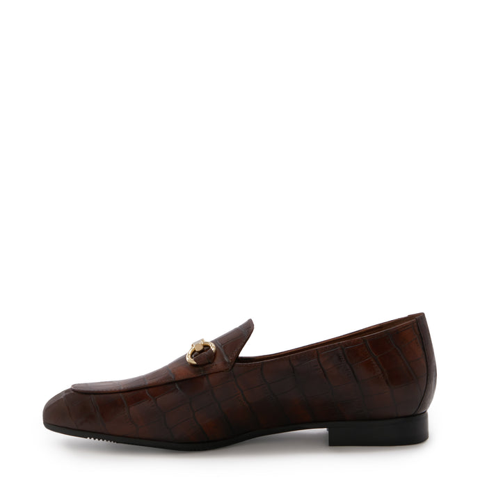 Isabel Bernard Vendôme Fleur Mocassins à Talon En Cuir De Veau Marron Croco