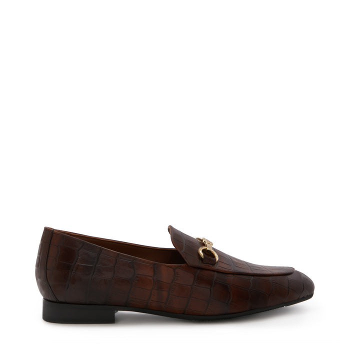 Isabel Bernard Vendôme Fleur Mocassins à Talon En Cuir De Veau Marron Croco