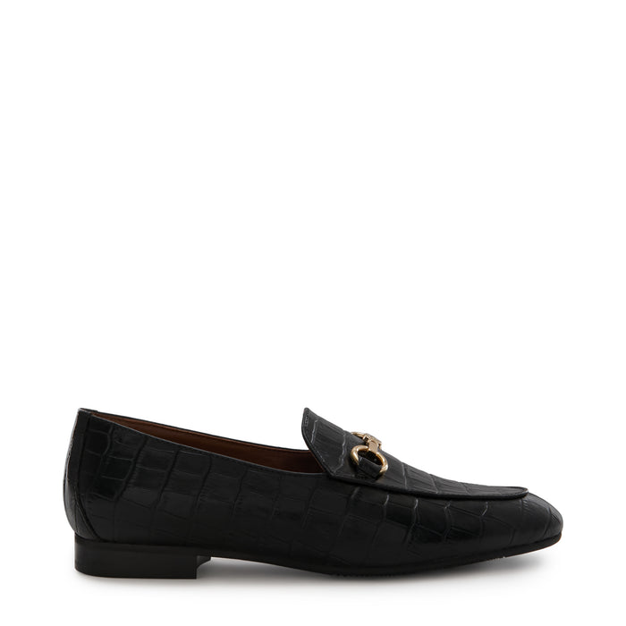 Isabel Bernard Vendôme Fleur Mocassins à Talon En Cuir De Veau Noir Croco