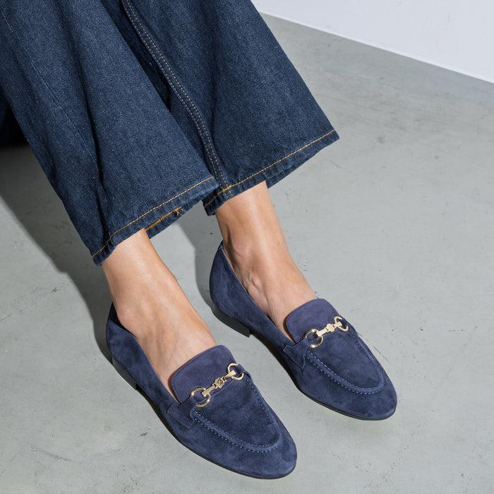 Isabel Bernard Vendôme Fleur Mocassins à Talon En Daim Bleu