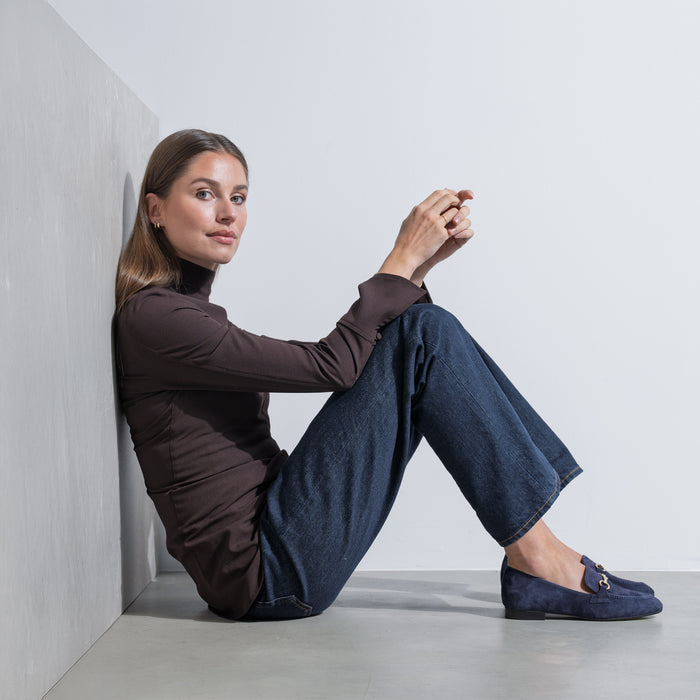 Isabel Bernard Vendôme Fleur Mocassins à Talon En Daim Bleu