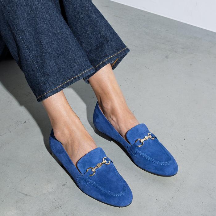 Isabel Bernard Vendôme Fleur Mocassins à Talon En Daim Bleu