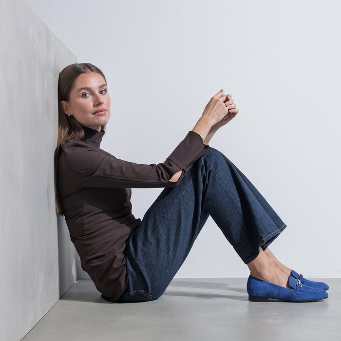 Isabel Bernard Vendôme Fleur Mocassins à Talon En Daim Bleu