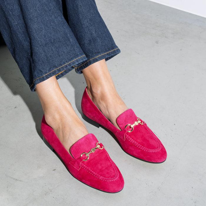 Isabel Bernard Vendôme Fleur Mocassins à Talon En Daim Fuchsia