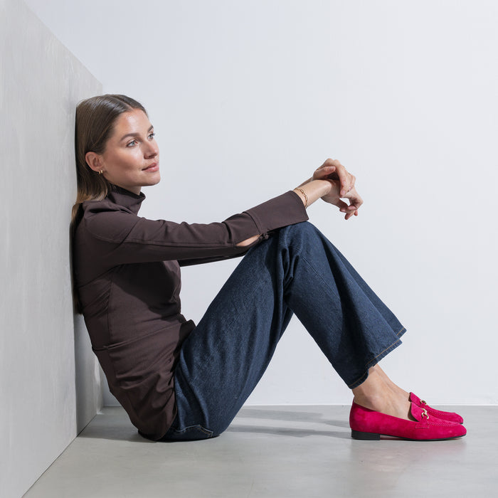 Isabel Bernard Vendôme Fleur Mocassins à Talon En Daim Fuchsia