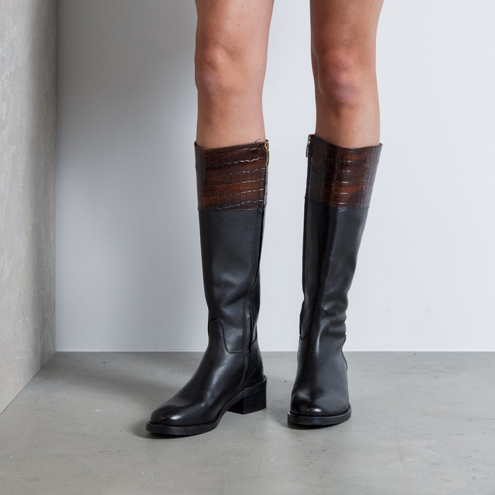 Isabel Bernard Vendôme Iris Bottes En Cuir De Veau Noir Avec Marron