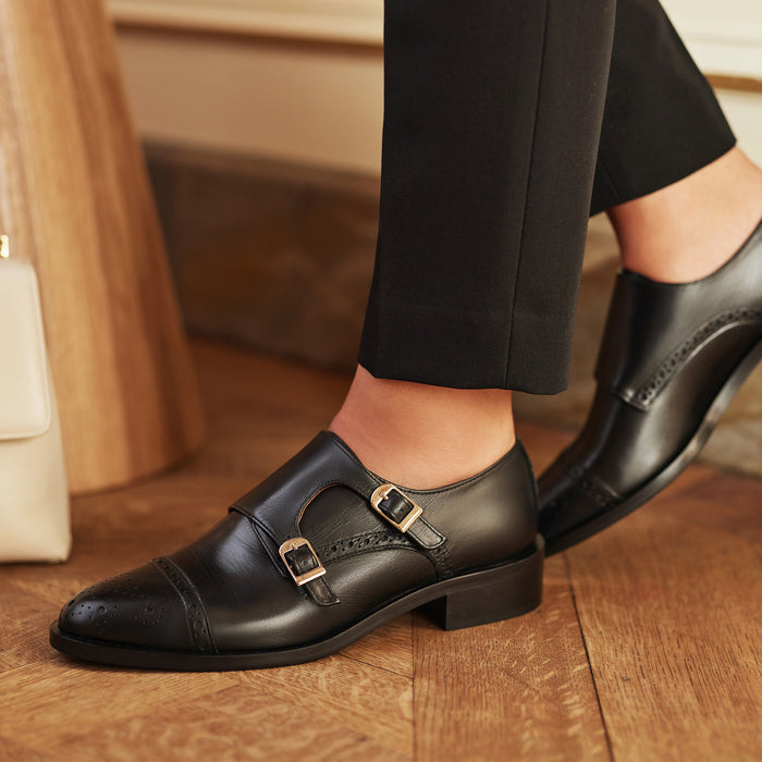 Isabel Bernard Vendôme Sophie Doubles Chaussures De Moine En Cuir De Veau Noir
