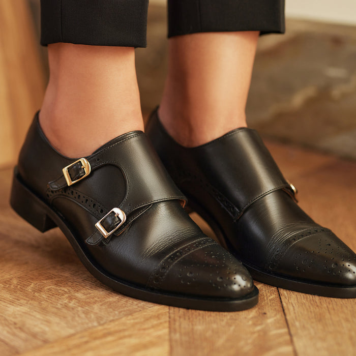Isabel Bernard Vendôme Sophie Doubles Chaussures De Moine En Cuir De Veau Noir