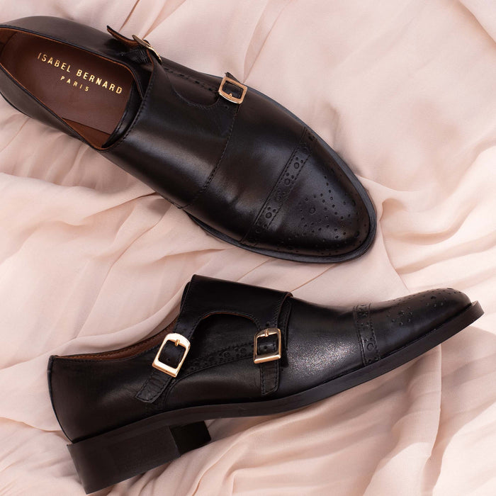 Isabel Bernard Vendôme Sophie Doubles Chaussures De Moine En Cuir De Veau Noir