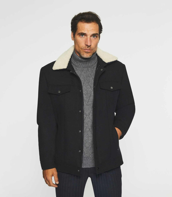 Izac Blouson En Laine à Col Amovible Marine MAUREEN