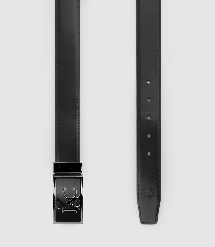 Izac Ceinture Réversible 35mm En Cuir Noir Et Noir Mat NACCO