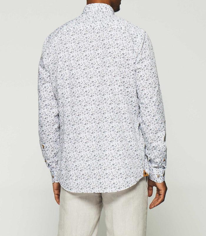 Izac Chemise à Imprimé Fleurs Blanche Et Bleue KELYAN