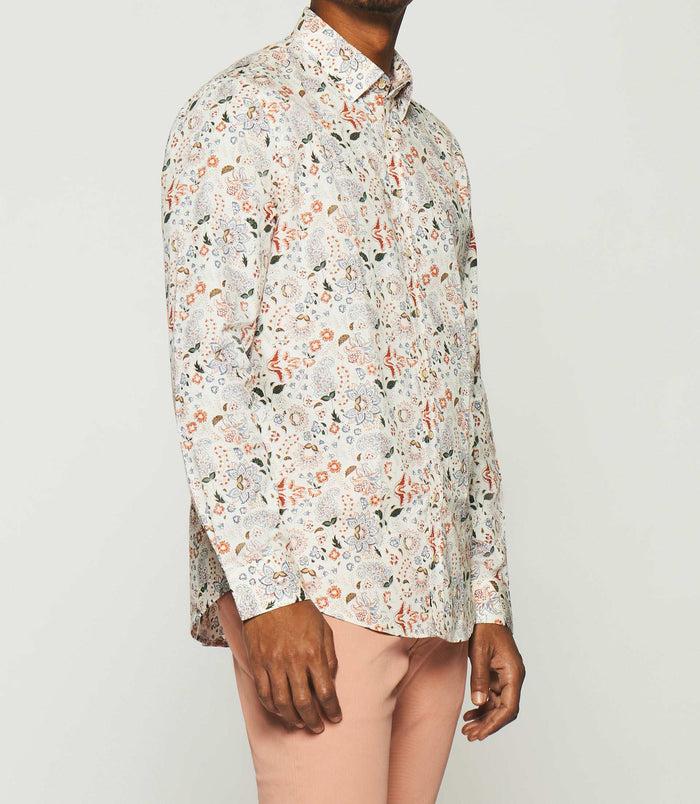 Izac Chemise à Imprimé Fleurs Blanche Et Rouge KAEL