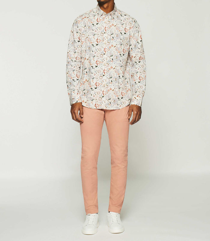 izac Chemise à imprimé fleurs blanche et rouge KAEL