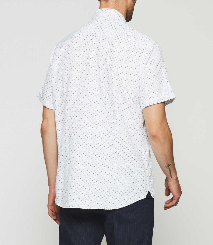 Izac Chemise à Imprimé Fleurs Manches Courtes Blanche Et Marine KEDDY