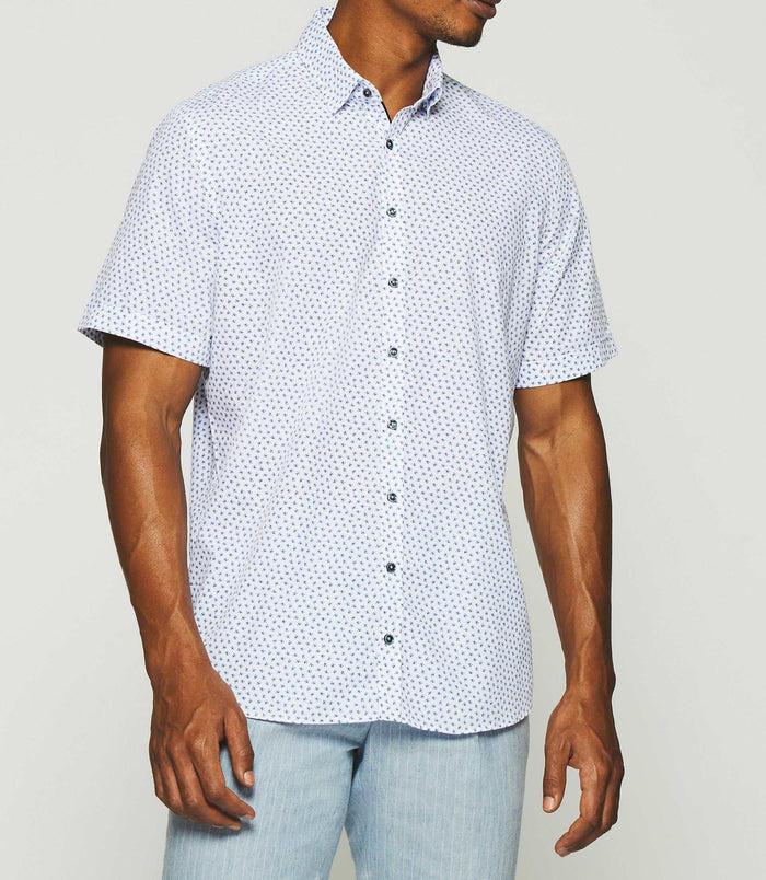 Izac Chemise à Imprimé Manches Courtes Blanche Et Bleue KAITO