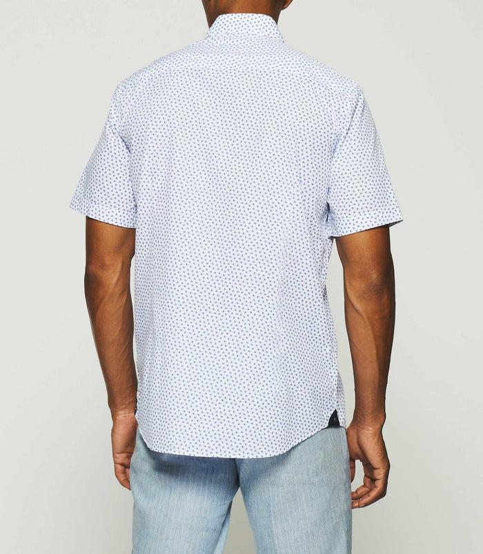 Izac Chemise à Imprimé Manches Courtes Blanche Et Bleue KAITO