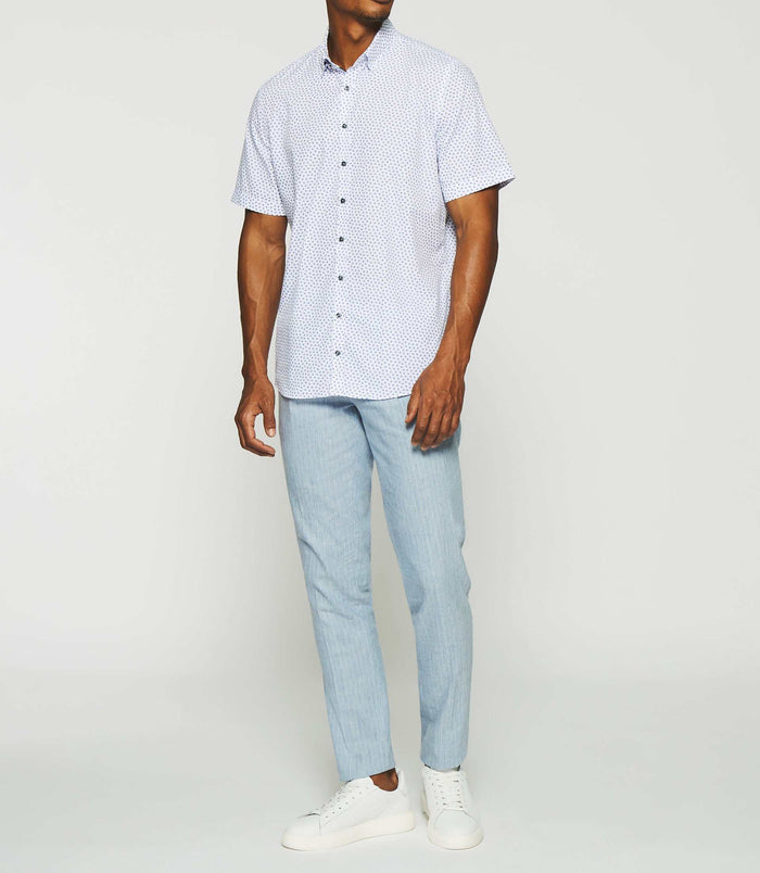 izac Chemise à imprimé manches courtes blanche et bleue KAITO