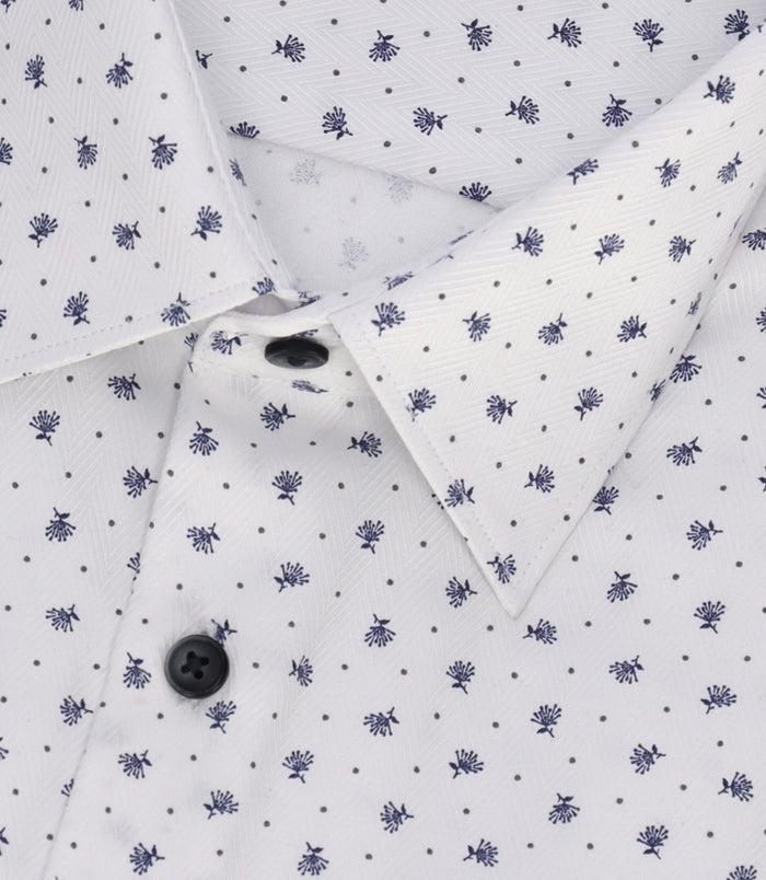 Izac Chemise à Imprimé Micro Motifs Blanc Et Marine MATT