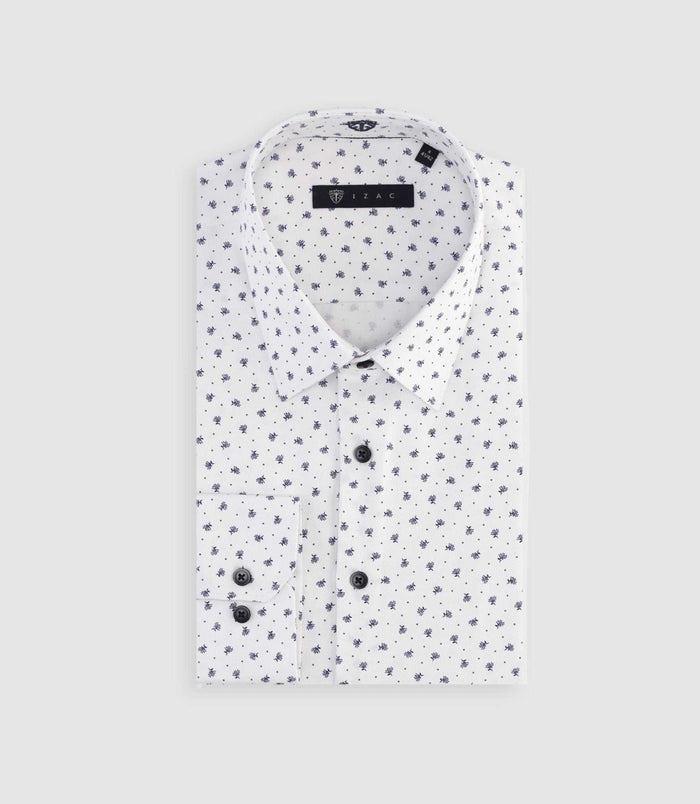 izac Chemise à imprimé micro motifs blanc et marine MATT