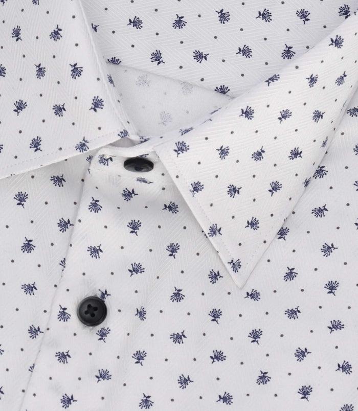 Izac Chemise à Imprimé Micro Motifs Blanche Et Marine MATTBT