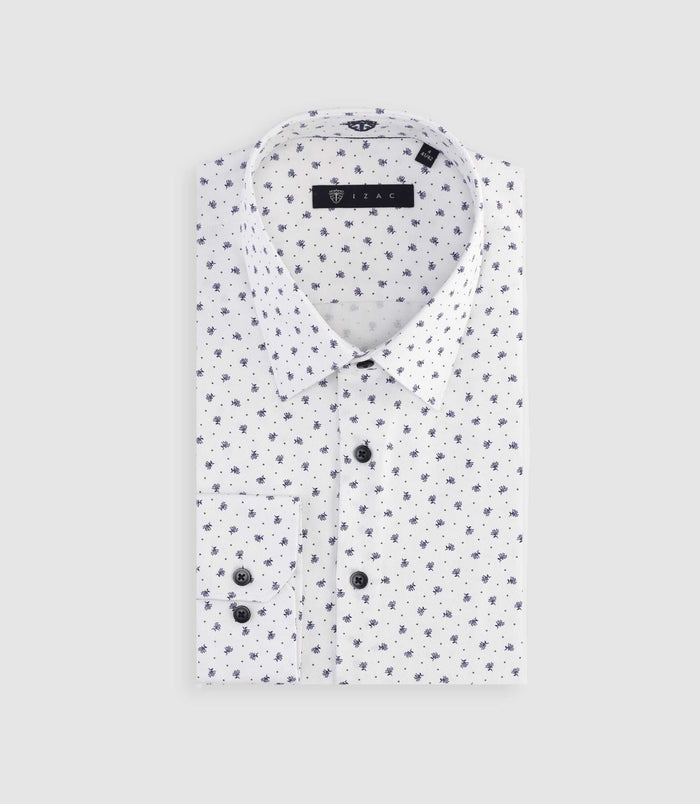 Izac Chemise à Imprimé Micro Motifs Blanche Et Marine MATTBT