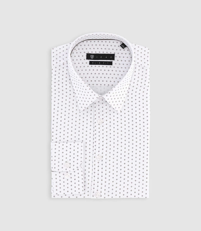 Izac Chemise à Imprimé Micro Motifs Blanche Et Marron PAOLINO