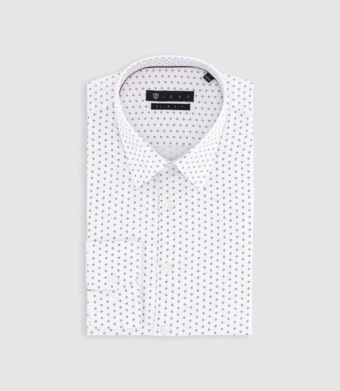 izac Chemise à imprimé micro motifs blanche et marron PAOLINO