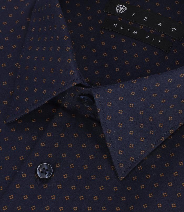 Izac Chemise à Imprimé Micro Motifs Marine Et Camel PAOLINO