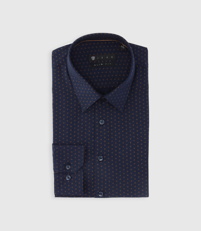 izac Chemise à imprimé micro motifs marine et camel PAOLINO
