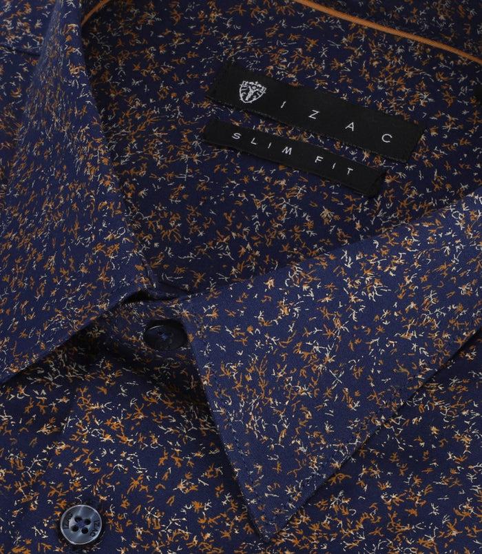 Izac Chemise à Imprimé Micro Motifs Marine Et Camel PENTI