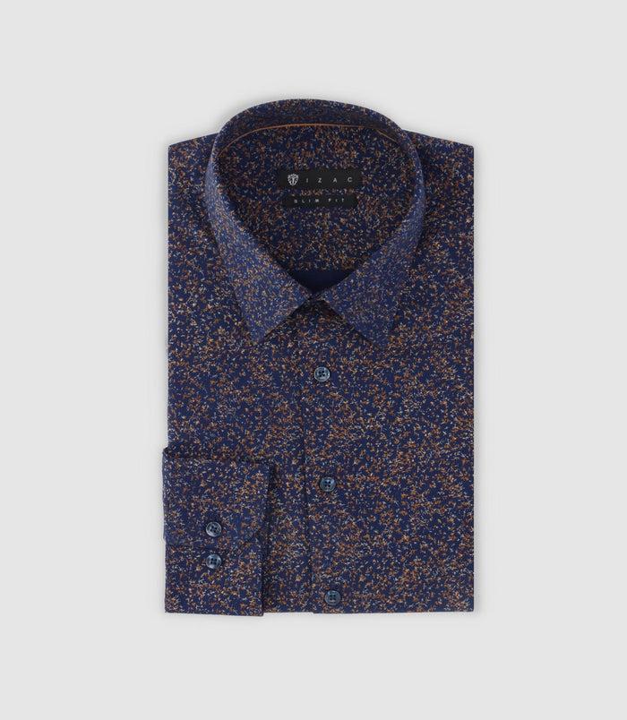 izac Chemise à imprimé micro motifs marine et camel PENTI