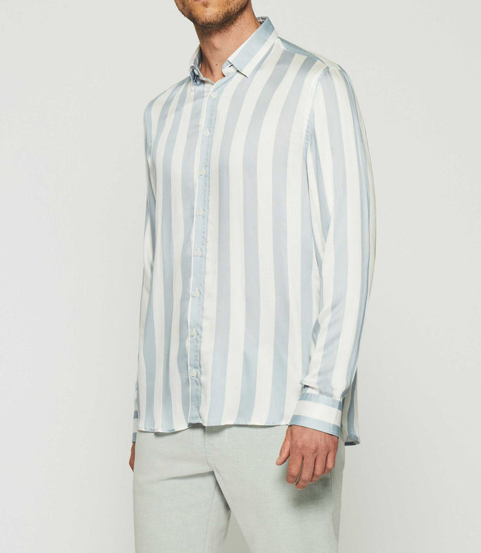 Izac Chemise à Rayures En Satin Blanc Et Ciel KENNA